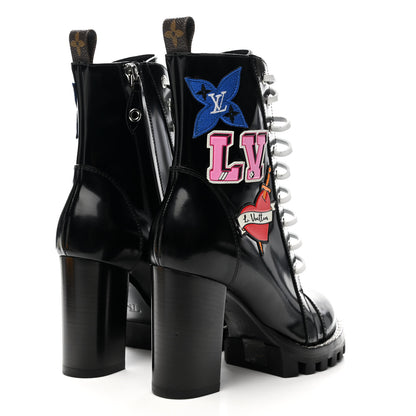 Louis Vuitton Patent Calfskin Monogram LV Black Heart Star Trail Ankle Boots 35 Black 5 of 9