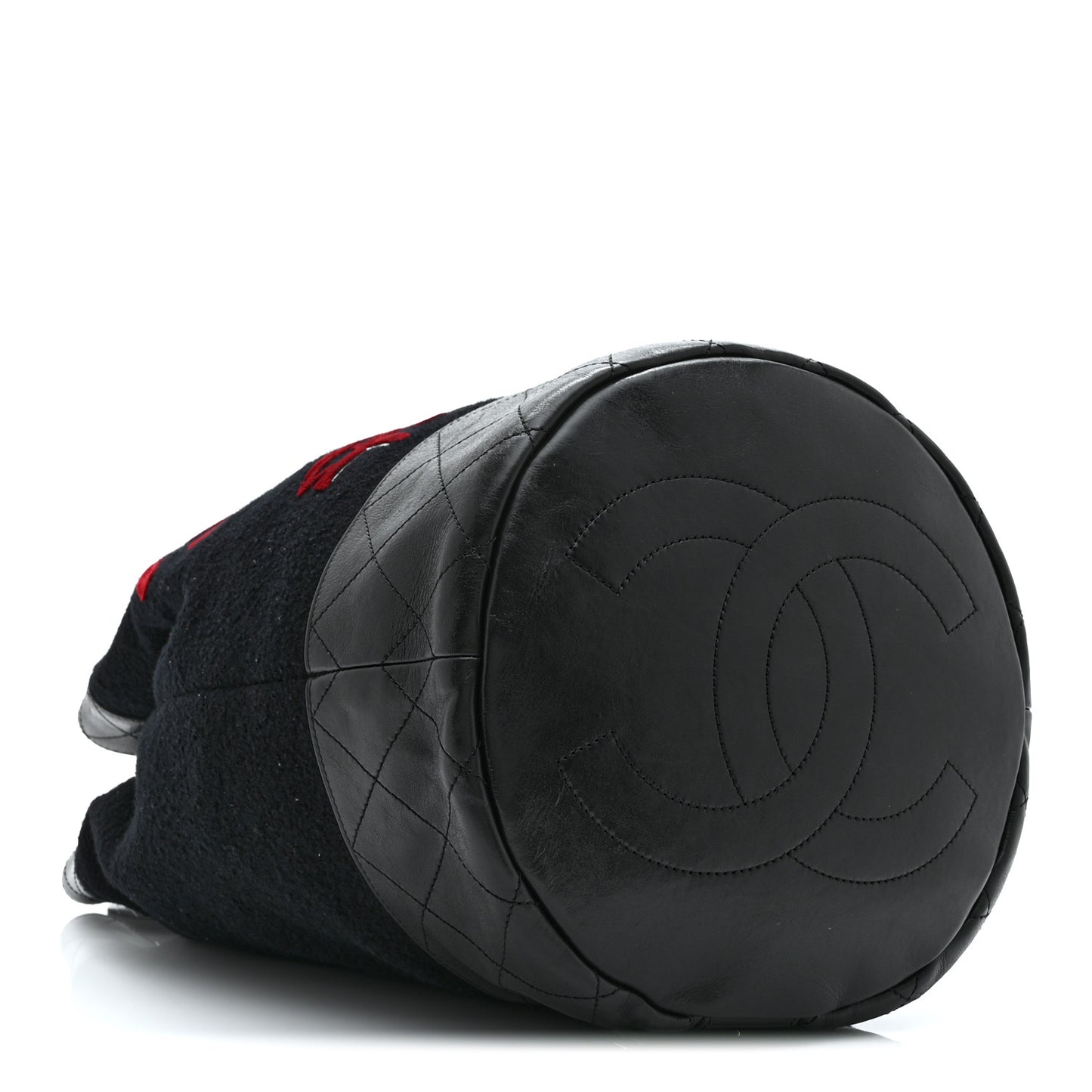Wool Calfskin Embroidered Paris Hamburg Drawstring Backpack Black