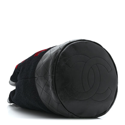 Chanel Wool Calfskin Embroidered Paris Hamburg Drawstring Backpack Black 4 of 10