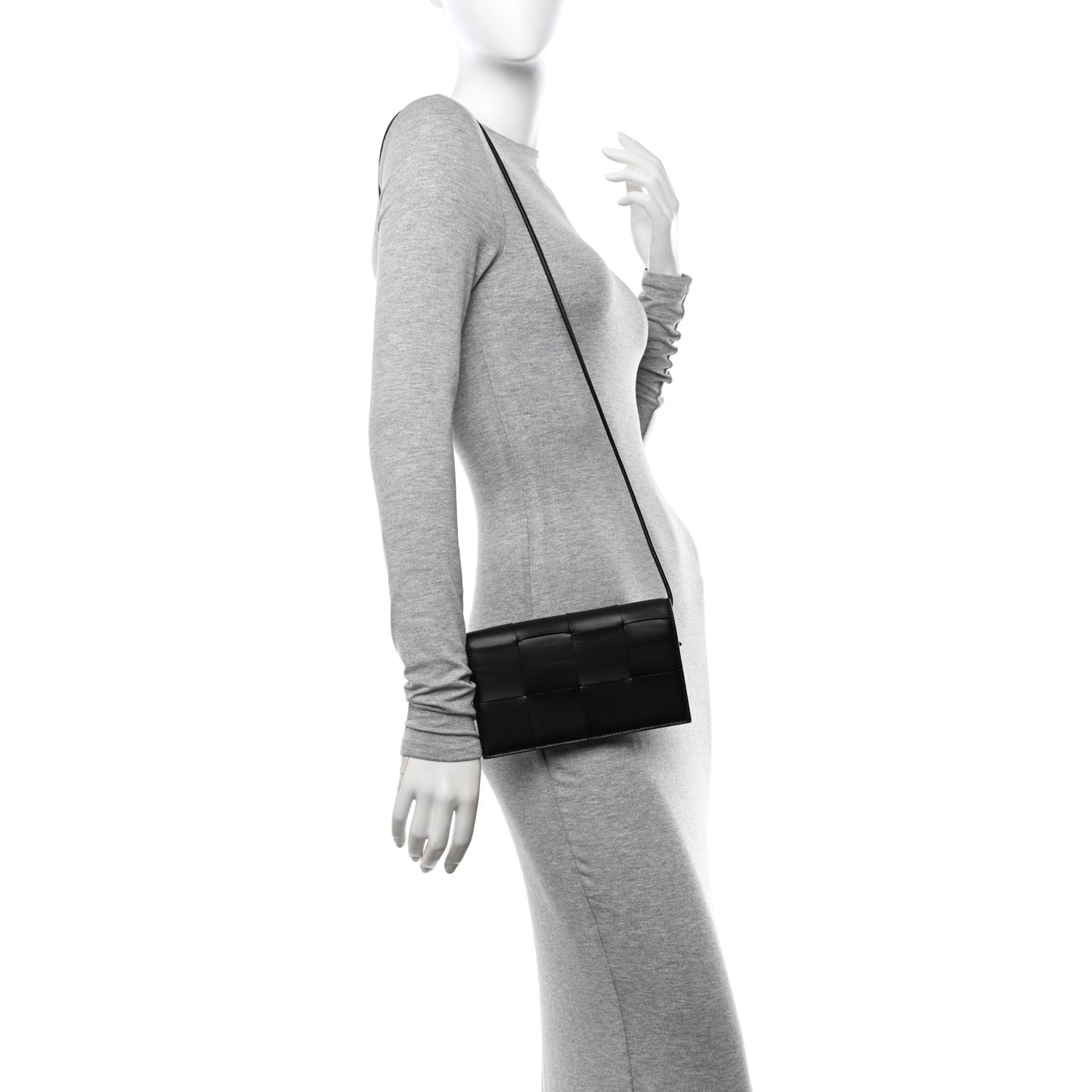 Lambskin Maxi Intreccio Cassette Wallet On Strap Black