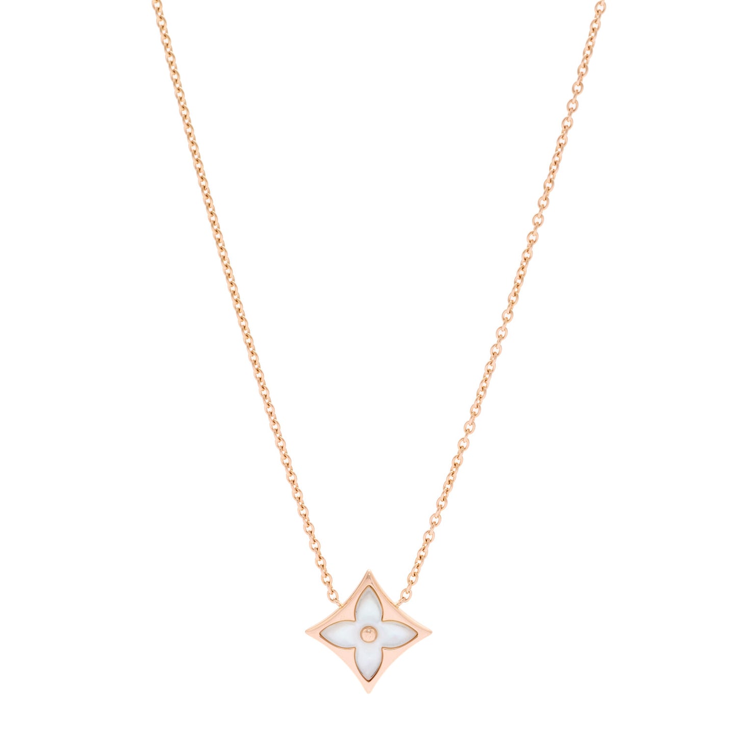 18K Pink Gold Mother of Pearl Color Blossom Star Pendant Necklace
