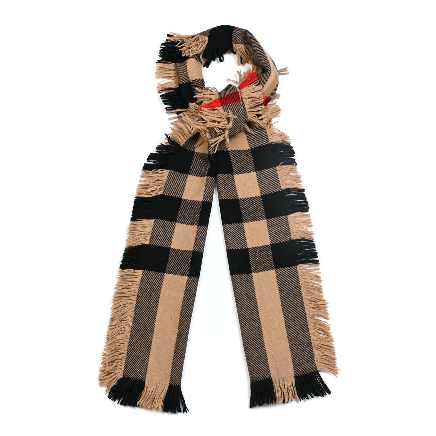 Wool Check Happy Fringe Scarf Beige