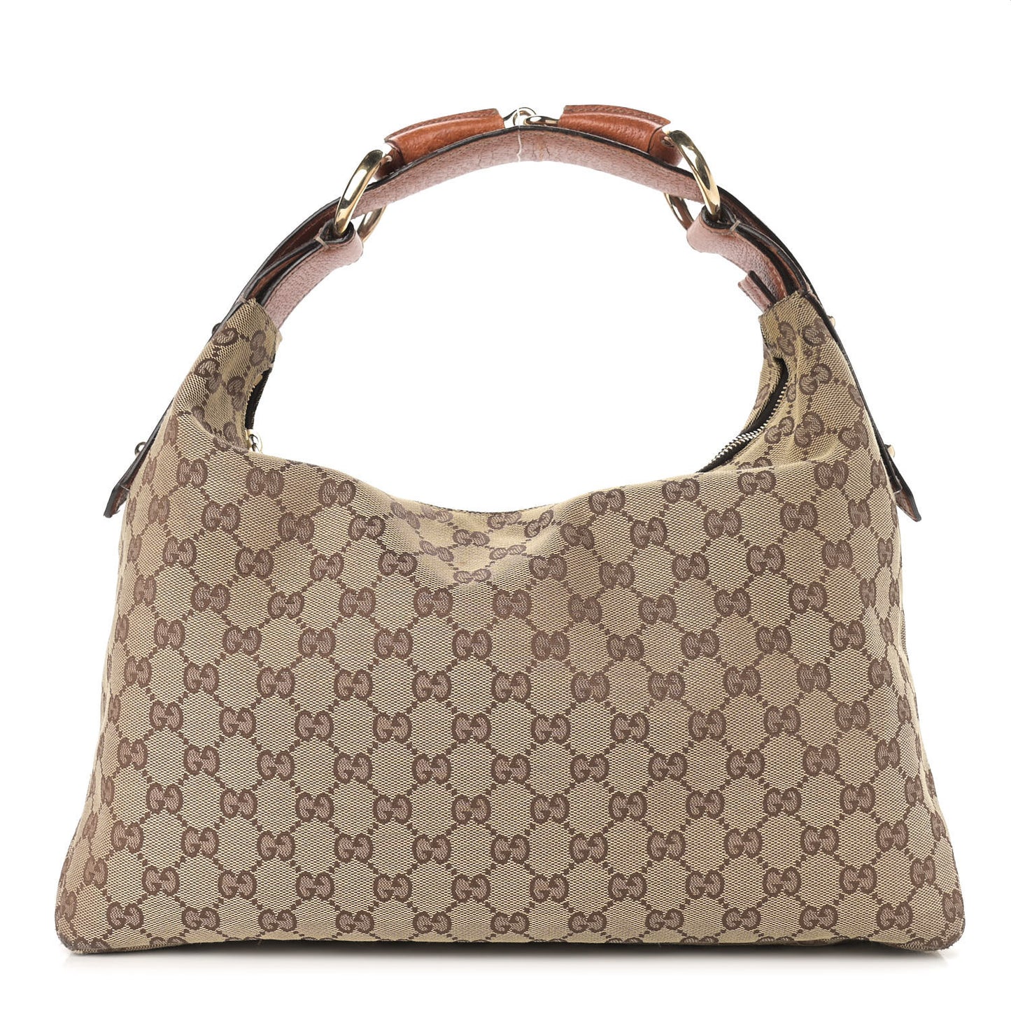 Monogram Medium Horsebit Chain Hobo Light Brown