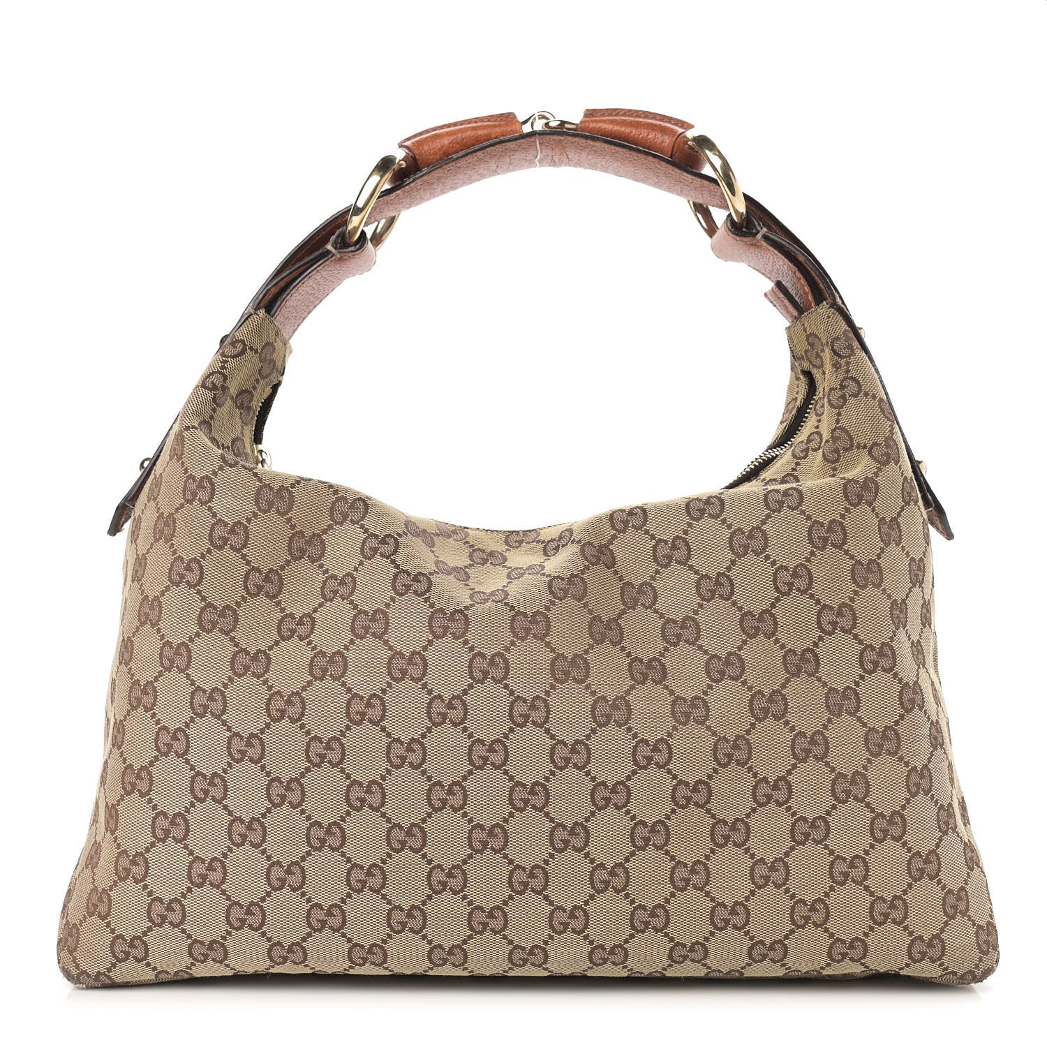 Gucci Monogram Medium Horsebit Chain Hobo Light Brown 1 of 14