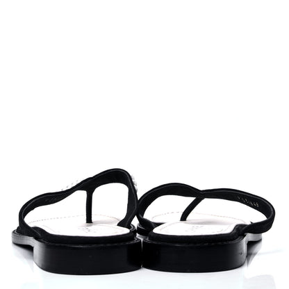 Chanel Suede Pearl Thong Sandals 37.5 Black 4 of 6