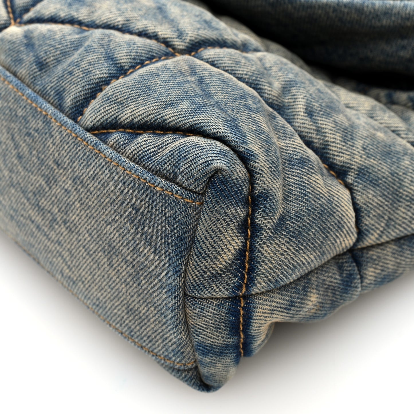 Denim Quilted Toy Loulou Puffer Monogram Chain Satchel Blue Cinnamon