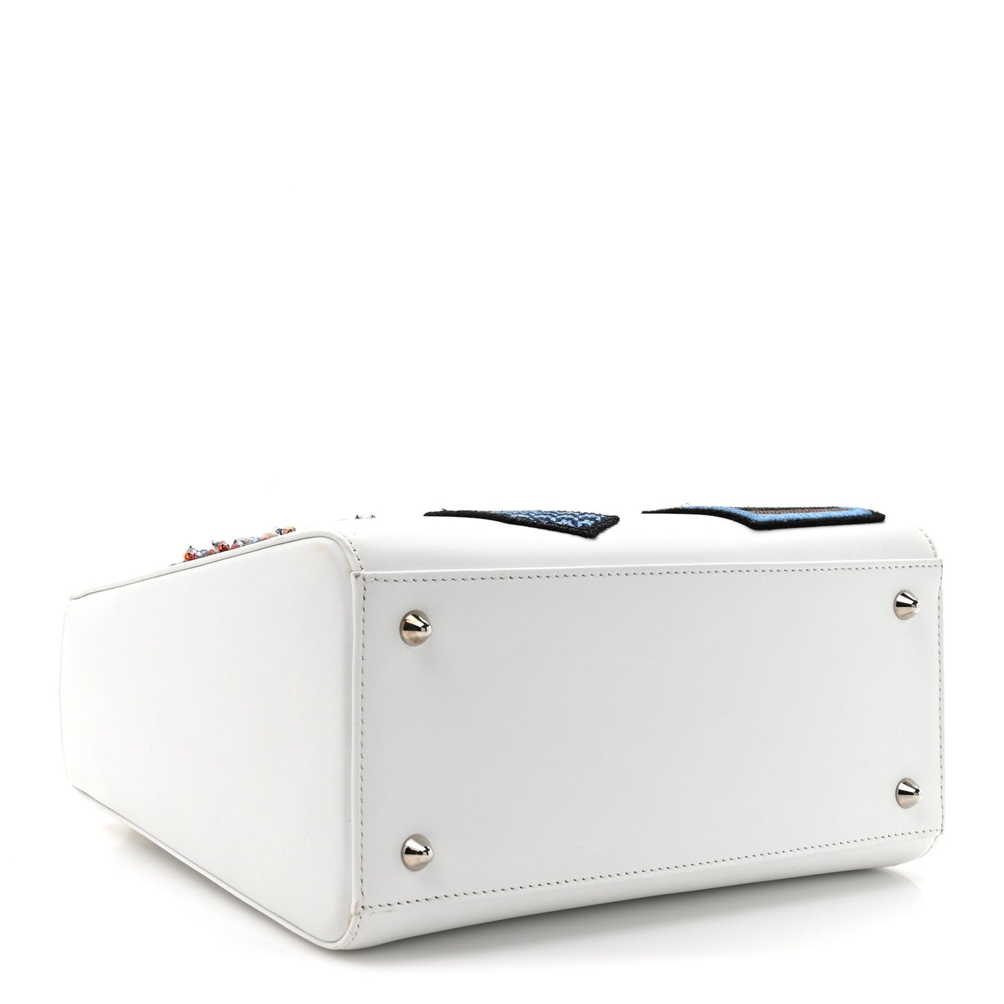 Calfskin Patch Embellished Medium Lady Dior White