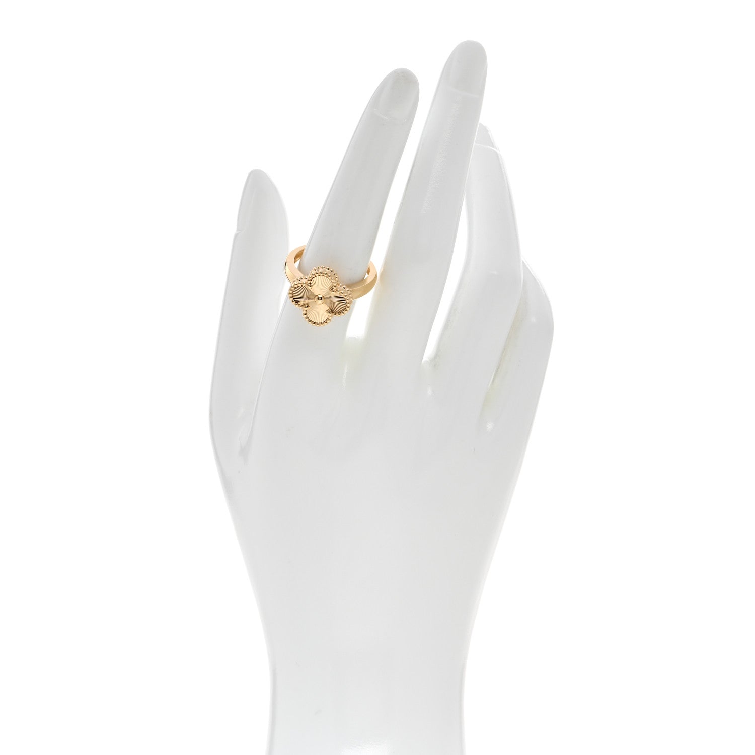 Van Cleef & Arpels 18K Yellow Gold Guilloche Vintage Alhambra Ring 56 7.75 2 of 5