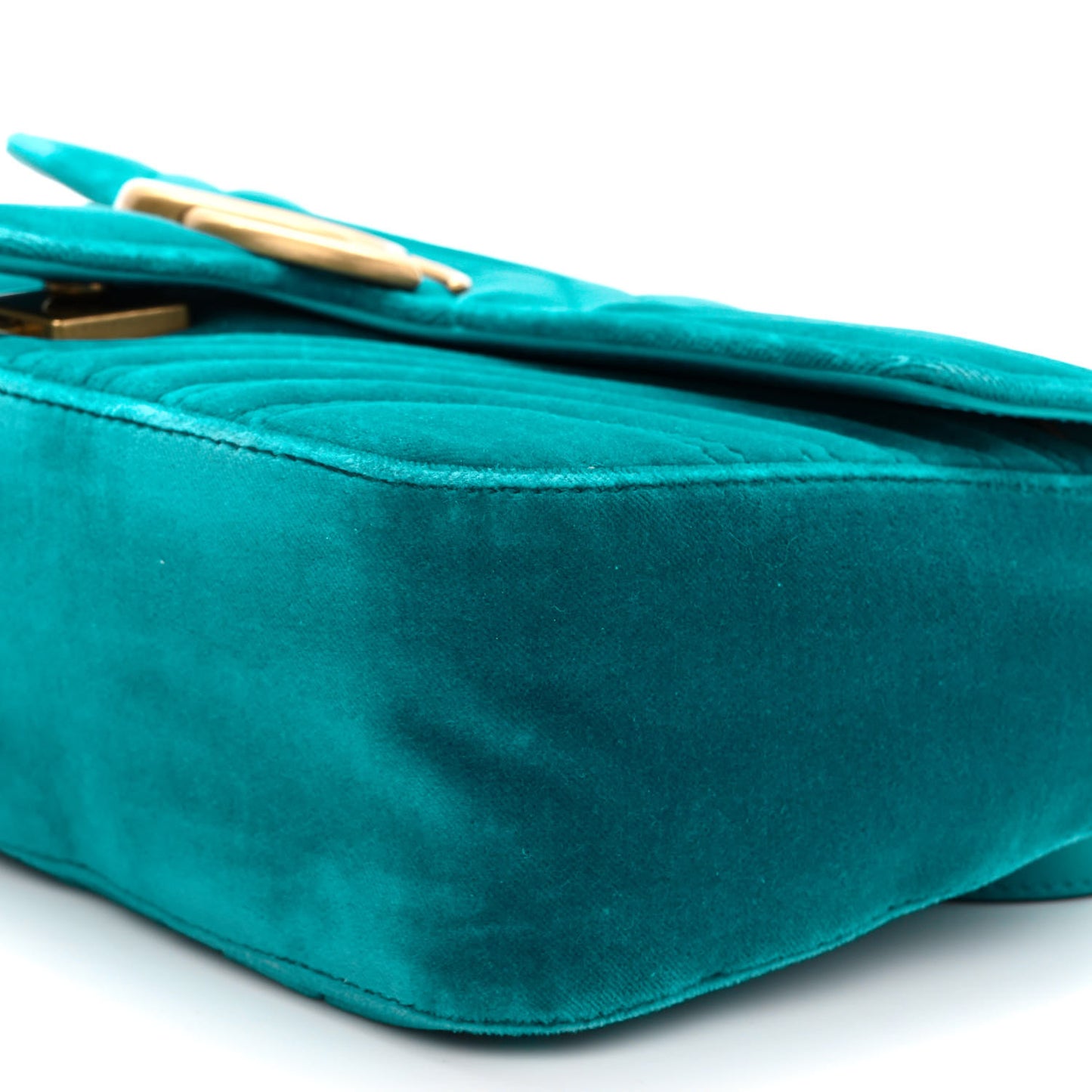 Velvet Matelasse Small GG Marmont Shoulder Bag Pavone Cyan