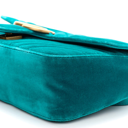 Gucci Velvet Matelasse Small GG Marmont Shoulder Bag Pavone Cyan 10 of 10