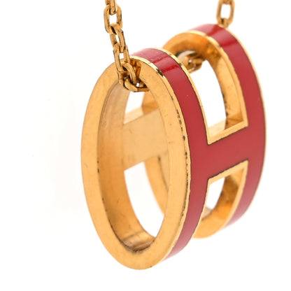 Hermes Lacquered Gold Pop H Pendant Necklace Rouge Vif 6 of 8