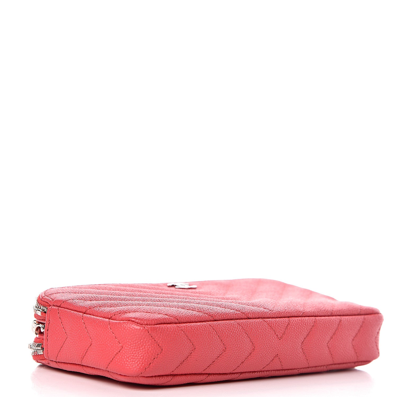 Chanel Caviar Chevron Quilted Small Clutch With Chain Light Red 4 of 15