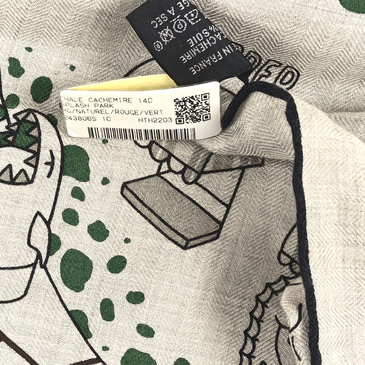 Hermes Cashmere Silk Splash Park Shawl 140 Naturel Rouge Vert 3 of 4
