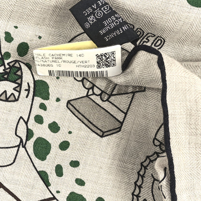Hermes Cashmere Silk Splash Park Shawl 140 Naturel Rouge Vert 3 of 4