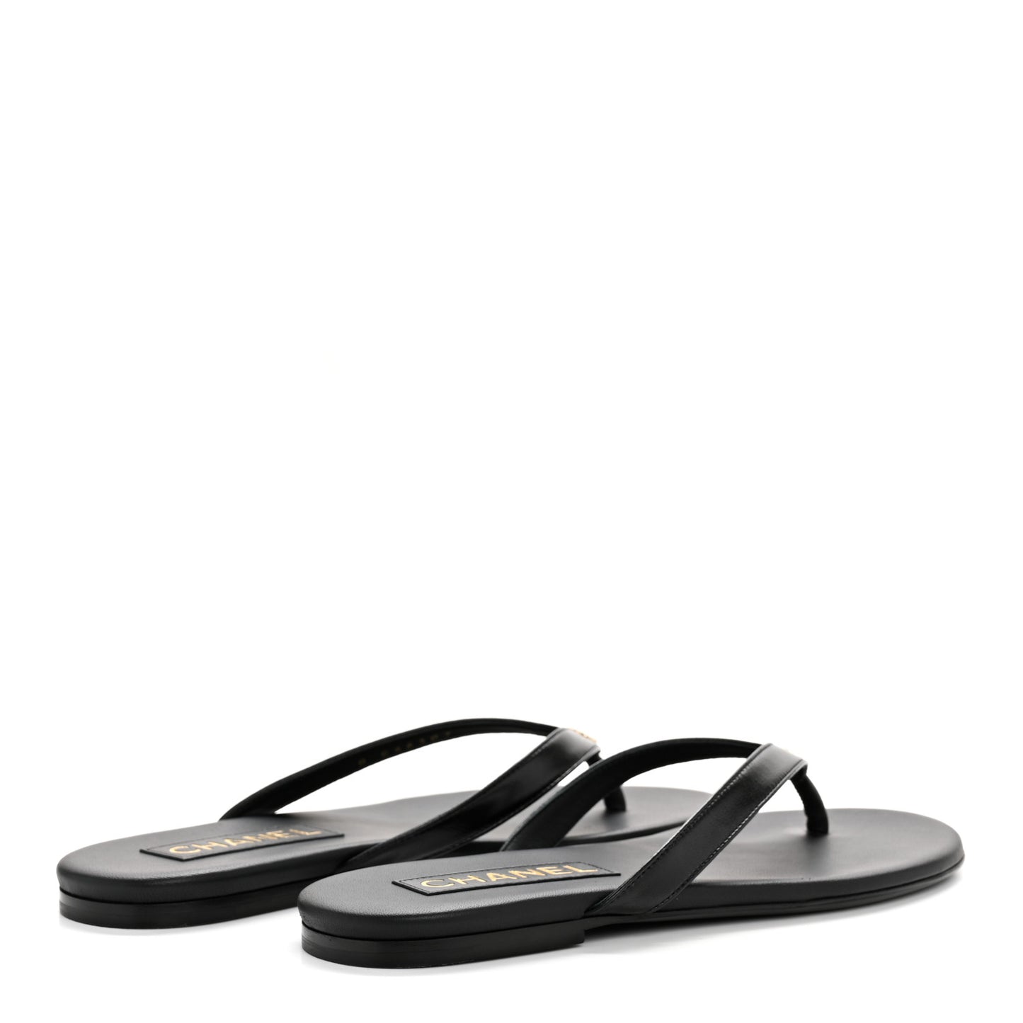 Shiny Lambskin Crystal CC Thong Sandals 37 Black
