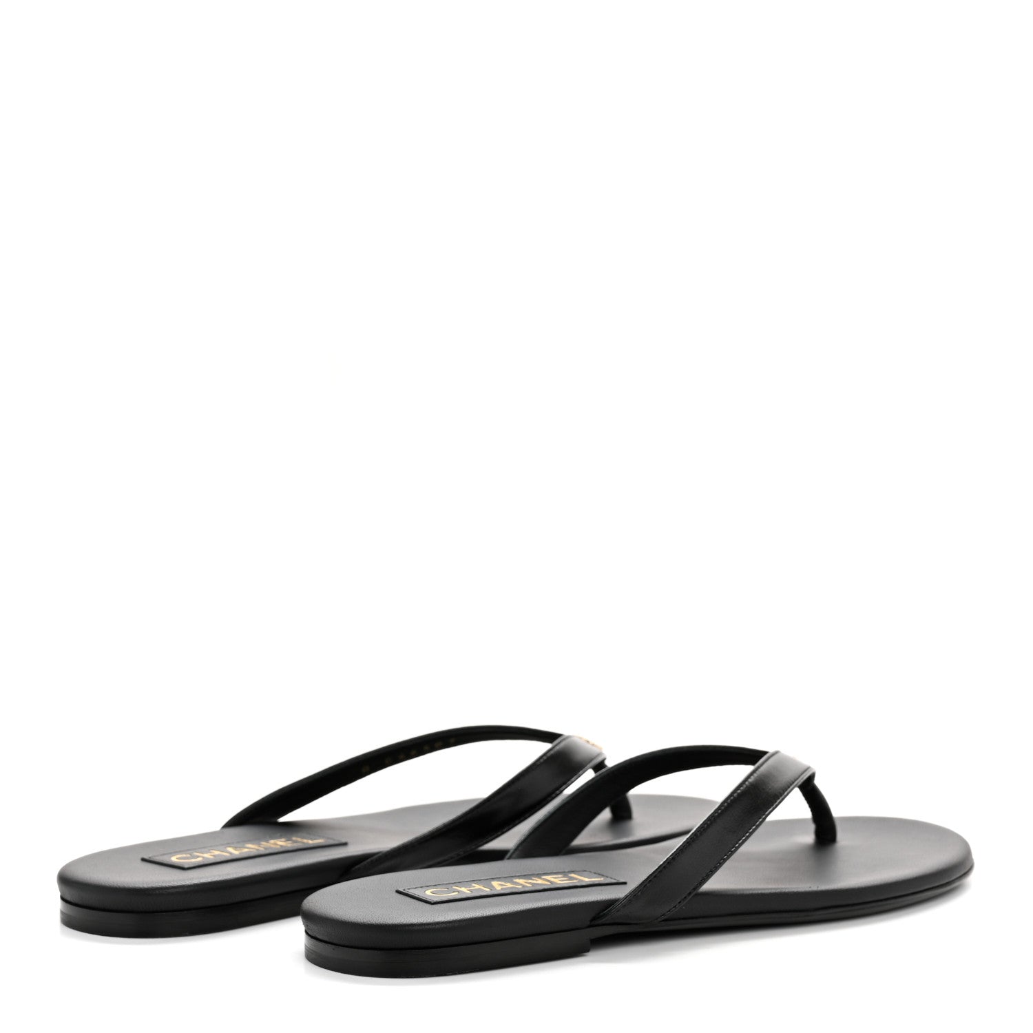 Chanel Shiny Lambskin Crystal CC Thong Sandals 37 Black 5 of 10