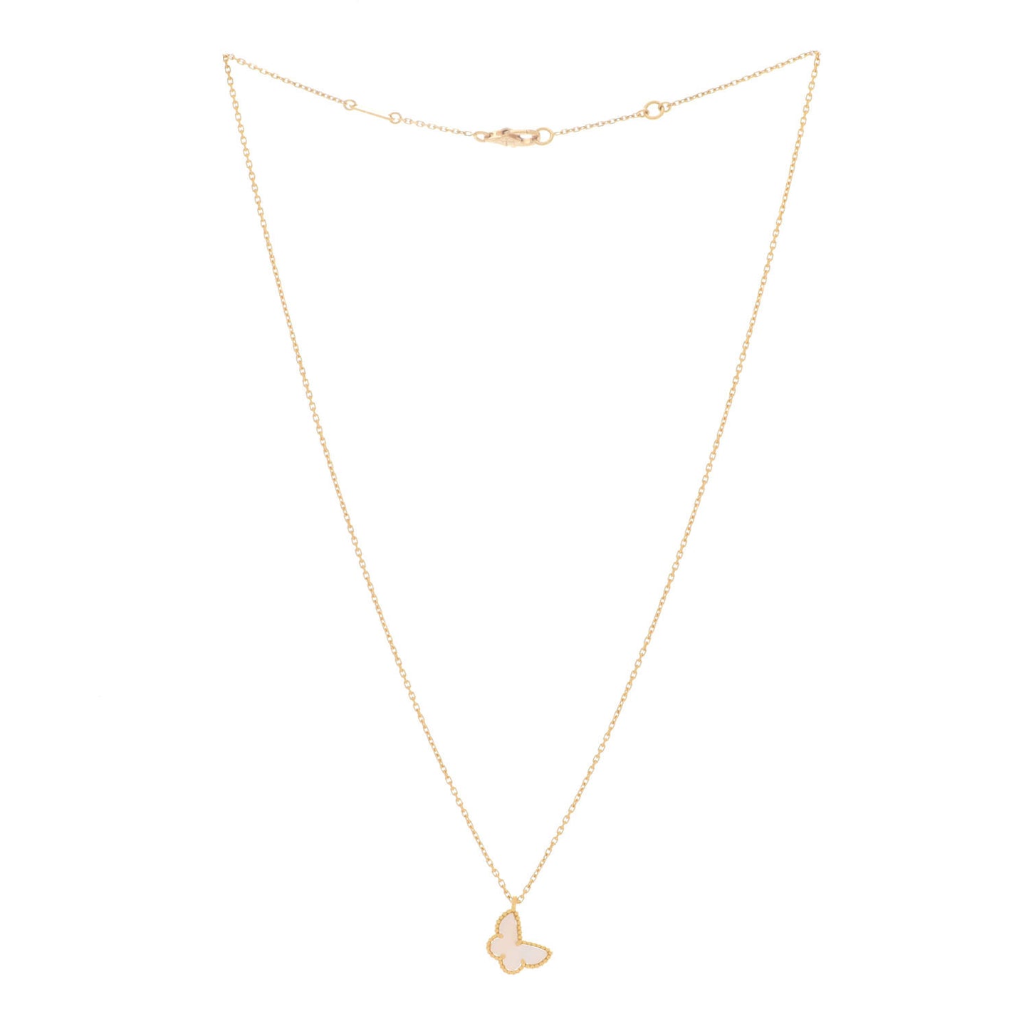 18K Yellow Gold Mother of Pearl Sweet Alhambra Butterfly Pendant Necklace