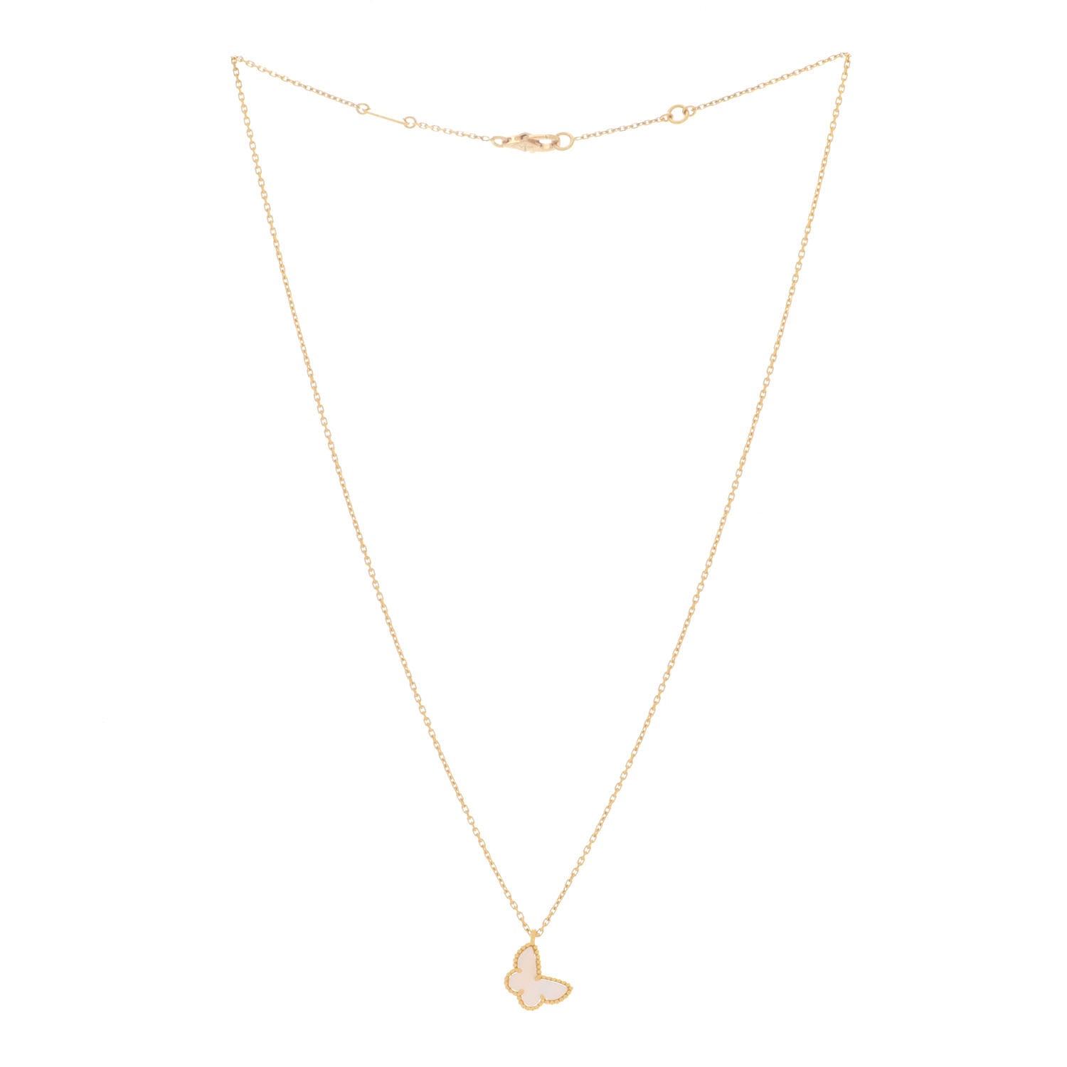Van Cleef & Arpels 18K Yellow Gold Mother of Pearl Sweet Alhambra Butterfly Pendant Necklace 3 of 6