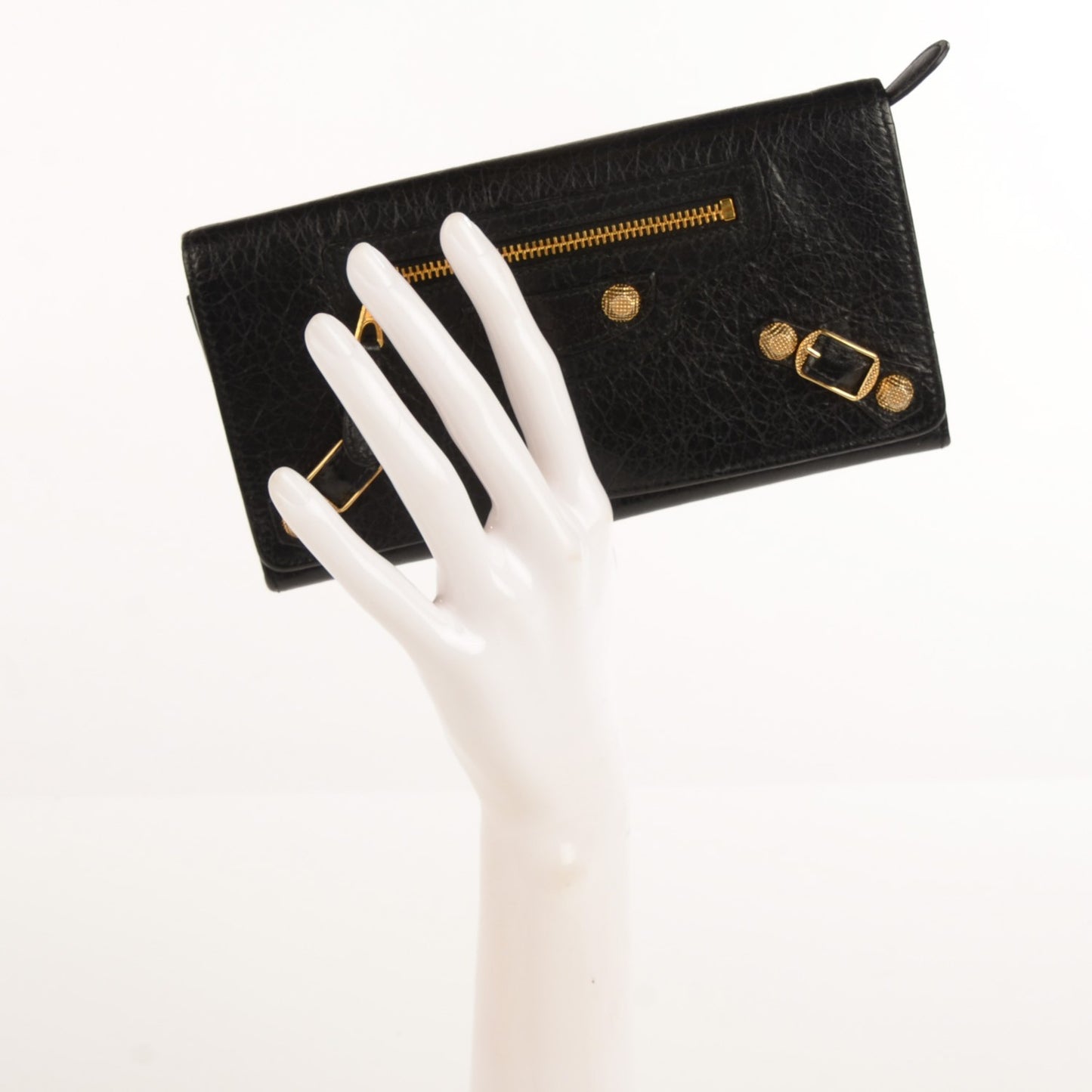 Agneau Giant 12 Gold Hardware Money Wallet Black