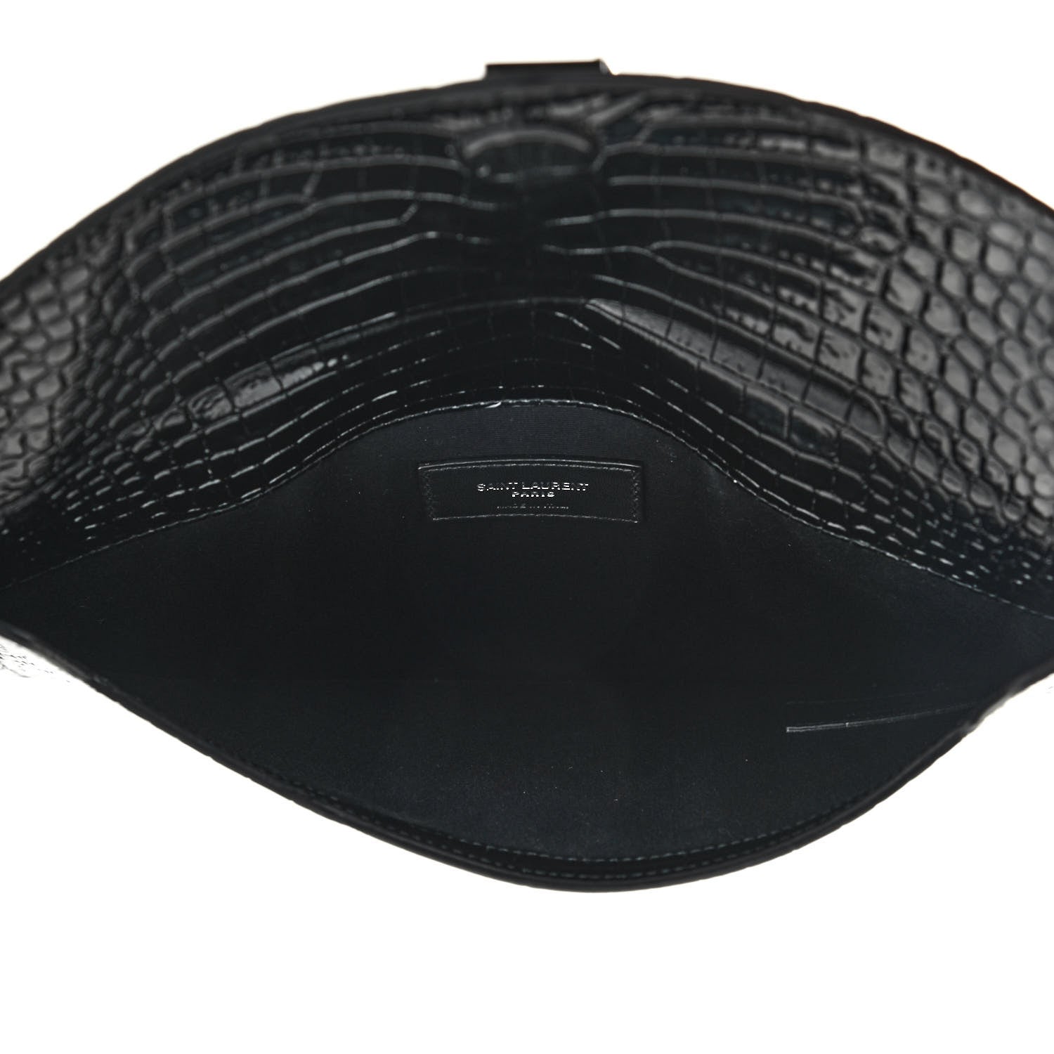 Saint Laurent Calfskin Crocodile Embossed Uptown Monogram Clutch Black 5 of 7