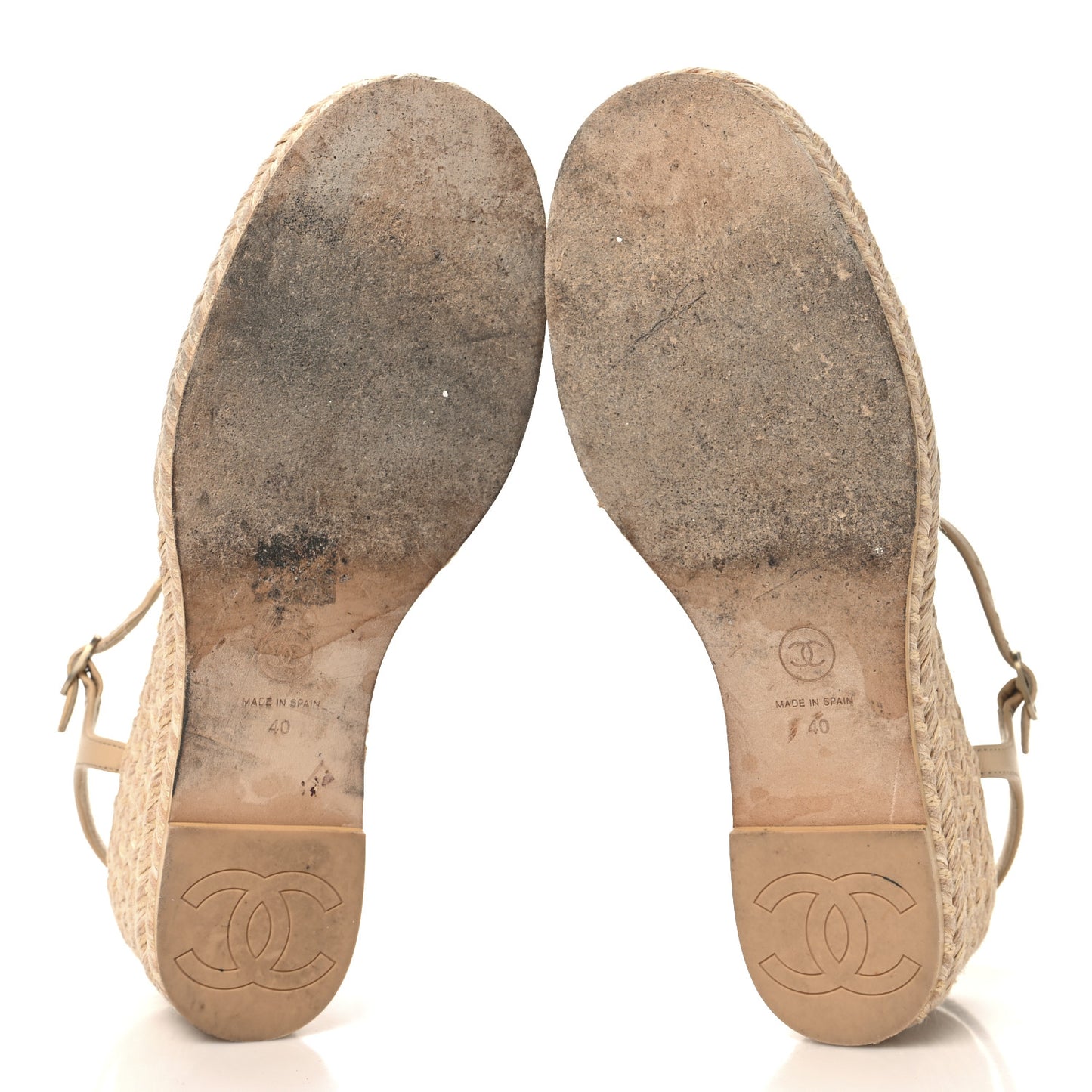 Lambskin Grosgrain CC Espadrilles Wedges 40 Beige Black