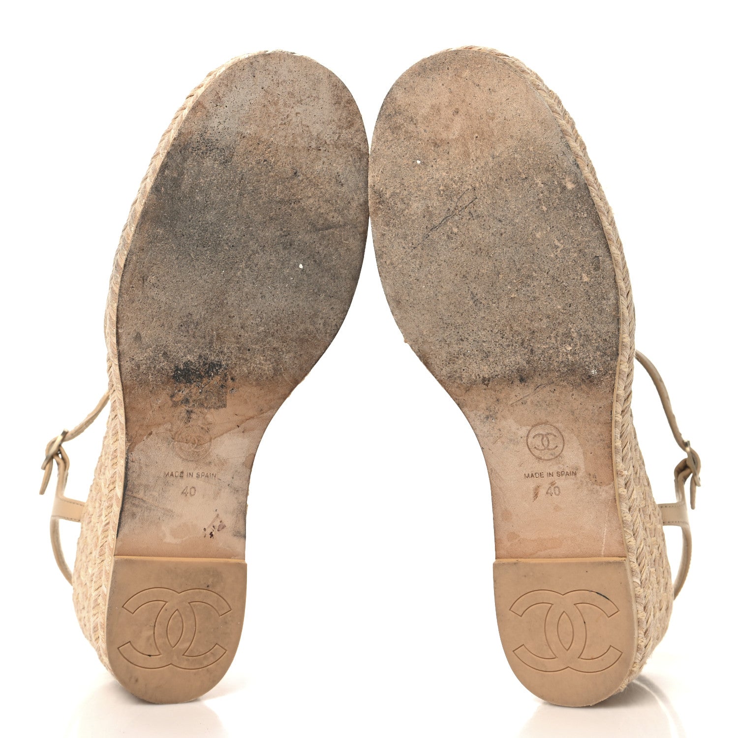 Chanel Lambskin Grosgrain CC Espadrilles Wedges 40 Beige Black 6 of 9