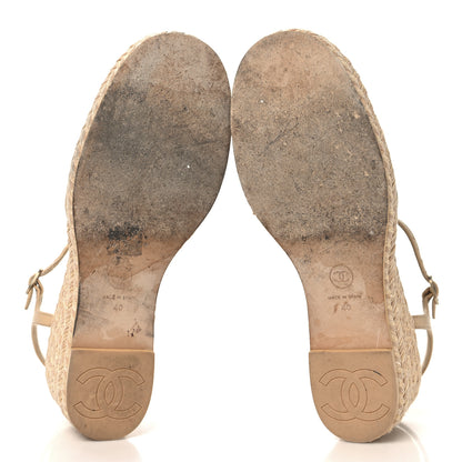 Chanel Lambskin Grosgrain CC Espadrilles Wedges 40 Beige Black 6 of 9