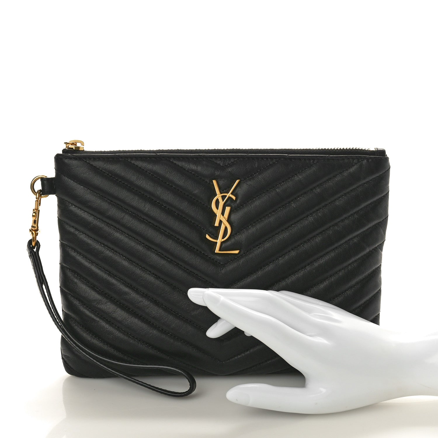 Saint Laurent Calfskin Matelasse Chevron Monogram A5 Wristlet Black 2 of 9