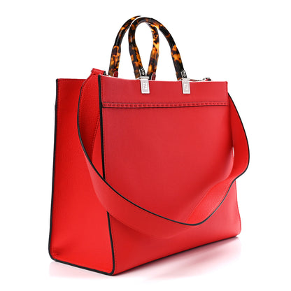 Fendi Vitello Cher Plexiglass Logo Debossed Medium Fendi Sunshine Shopper Tote Papavero 3 of 12