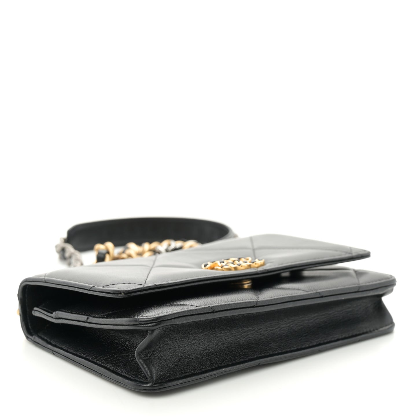 Lambskin Quilted Chanel 19 Wallet On Chain WOC Black