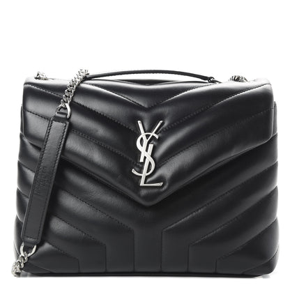 Saint Laurent Calfskin Y Quilted Monogram Small Loulou Chain Satchel Black 1 of 12