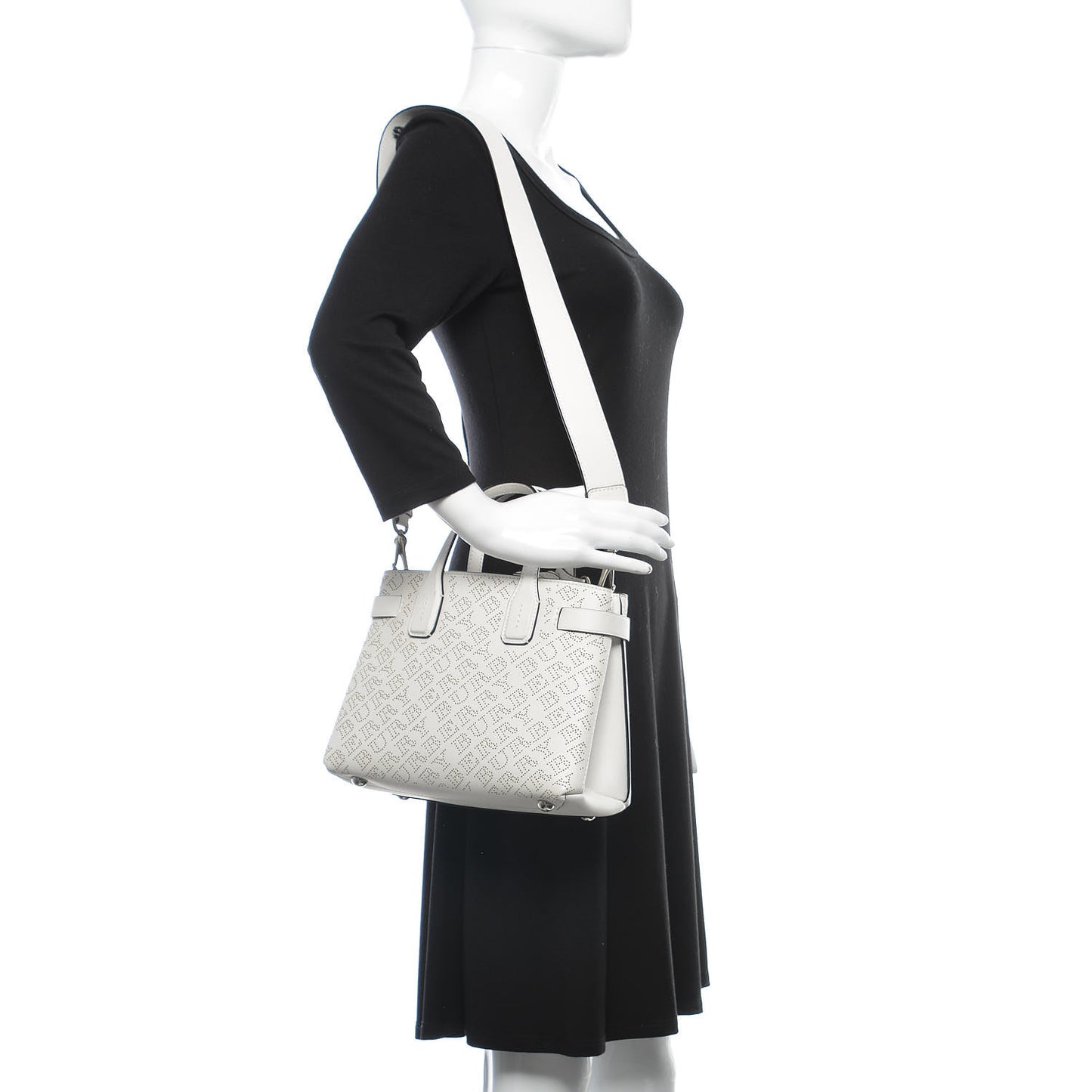 Calfskin Perforated Medium Banner Tote Chalk White