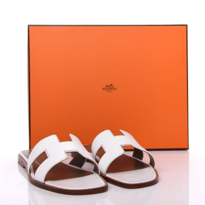 Hermes Box Calfskin Oran Sandals 37 White 11 of 11