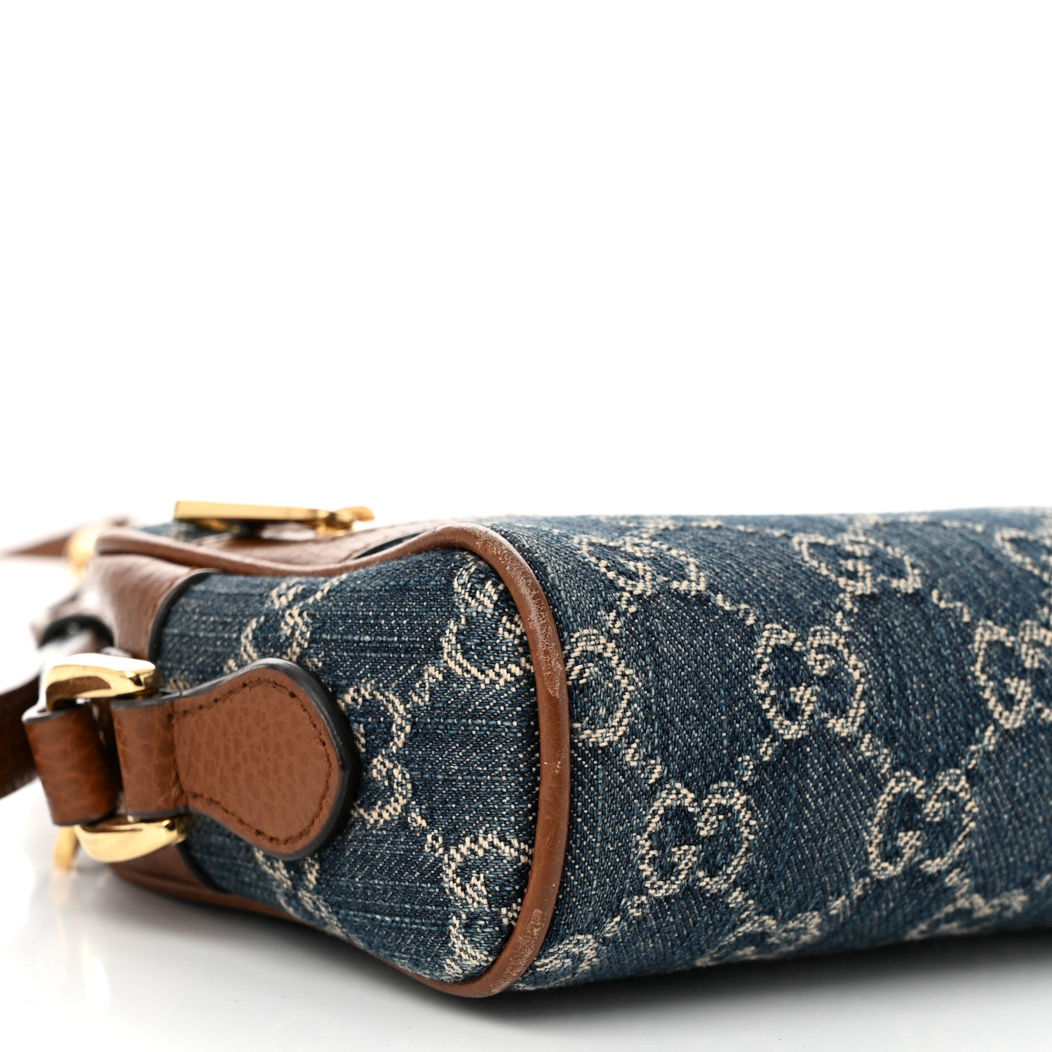 Gucci New Denim GG Monogram Dollar Calfskin Mini Ophidia Shoulder Bag Blue Tea Cuir Epilog 9 of 10