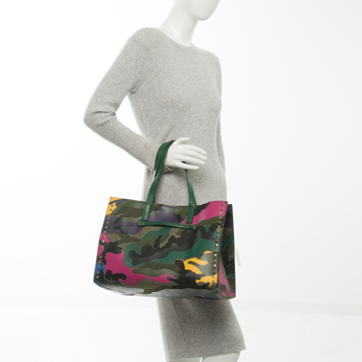 Nappa Canvas Camo Medium Rockstud Soft Tote Multicolor