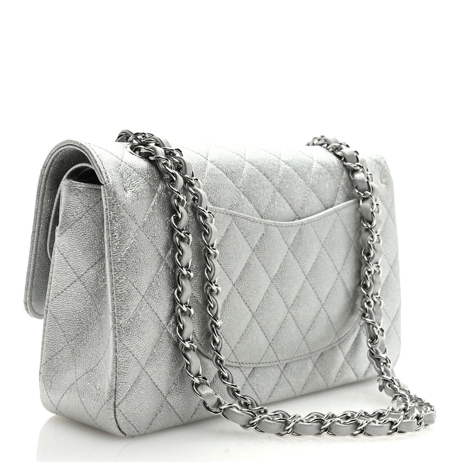 Chanel Glittered Metallic Caviar Quilted Medium Double Flap Silver 2 of 8