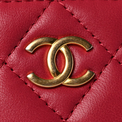 Chanel Lambskin Quilted Top Handle Mini Vanity Case With Chain Dark Pink 11 of 12