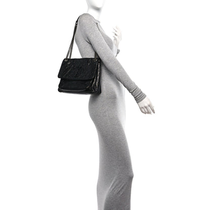 Saint Laurent Crinkled Calfskin Matelasse Monogram Medium Niki Chain Satchel Black 2 of 11