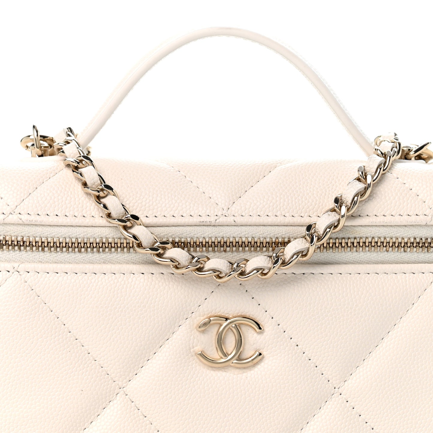 Caviar Quilted Top Handle Slim Vanity With Chain White