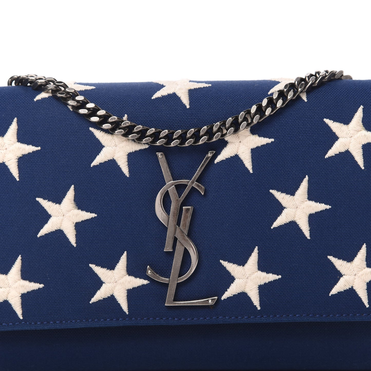 Canvas Embroidered Stars Small Monogram Kate Satchel Blue Bianco