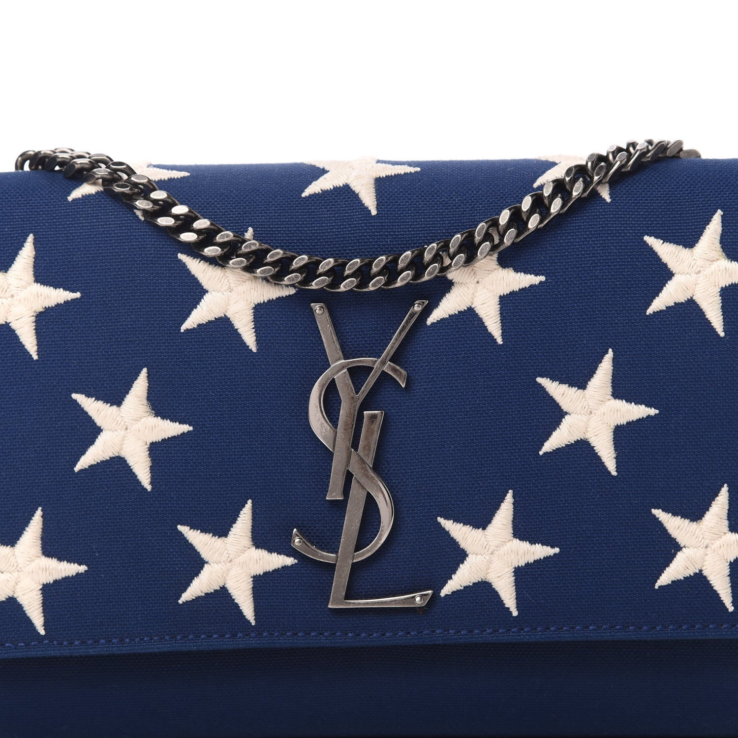 Saint Laurent Canvas Embroidered Stars Small Monogram Kate Satchel Blue Bianco 9 of 9
