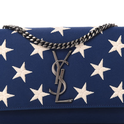 Saint Laurent Canvas Embroidered Stars Small Monogram Kate Satchel Blue Bianco 9 of 9