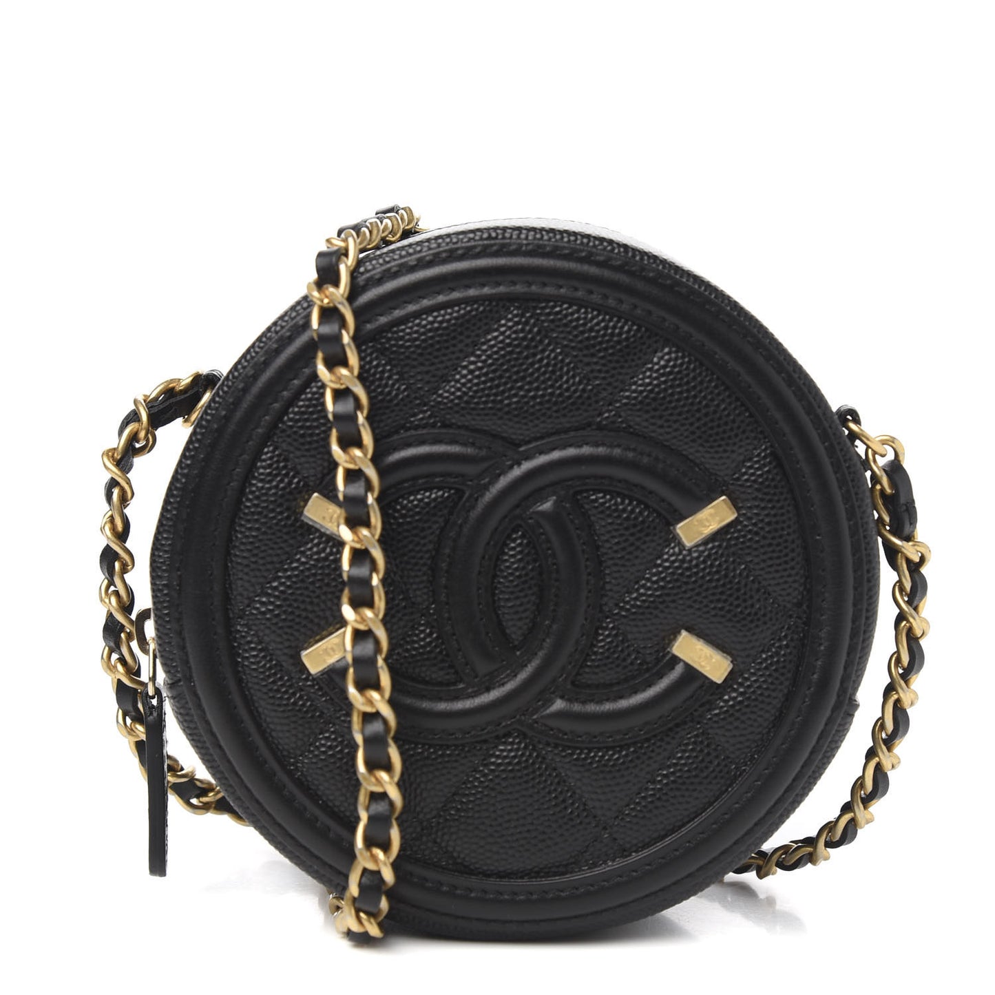 Caviar Quilted Round Filigree Crossbody Black