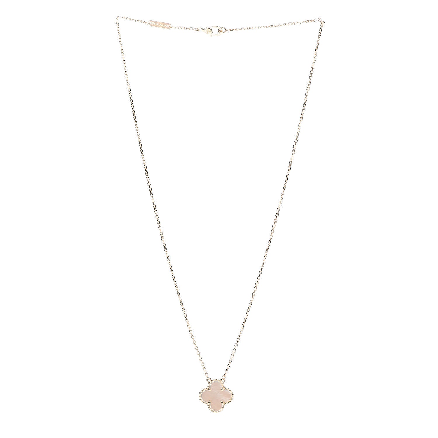 Van Cleef & Arpels 18K Yellow Gold Mother of Pearl Vintage Alhambra Pendant Necklace 3 of 7