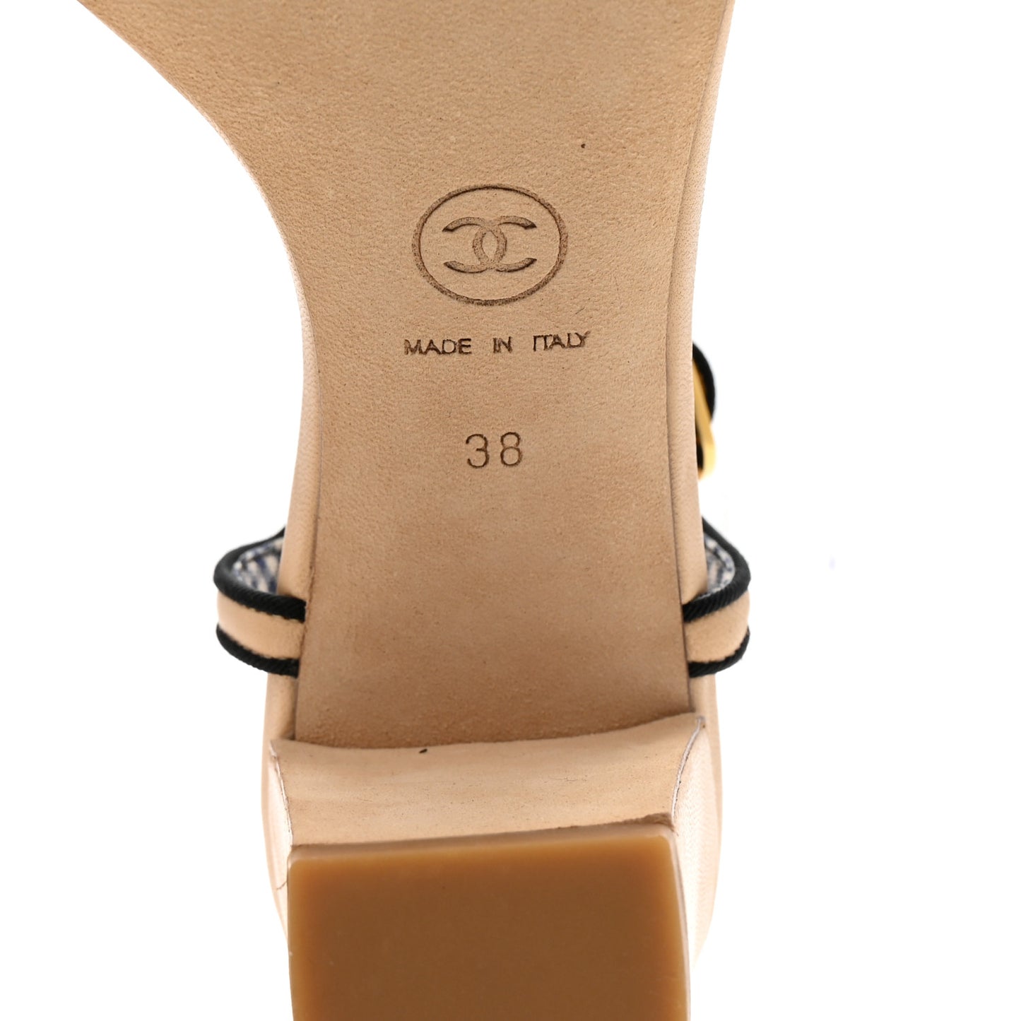 Lambskin Camellia Sandals 38 Beige Black