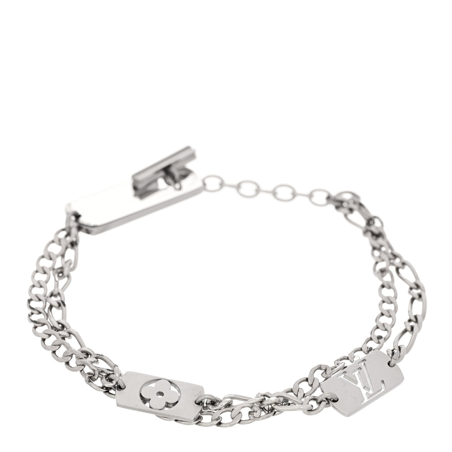 Monogram LV Double Chain Bracelet Silver