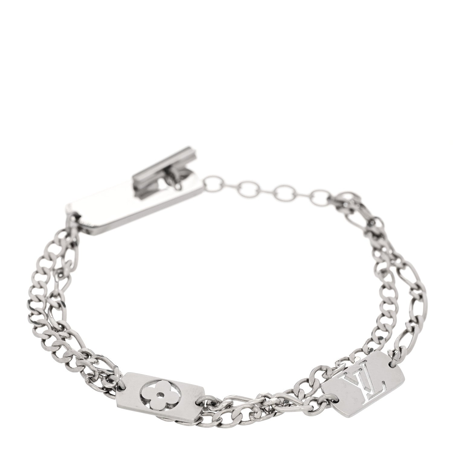 Louis Vuitton Monogram LV Double Chain Bracelet Silver 1 of 4