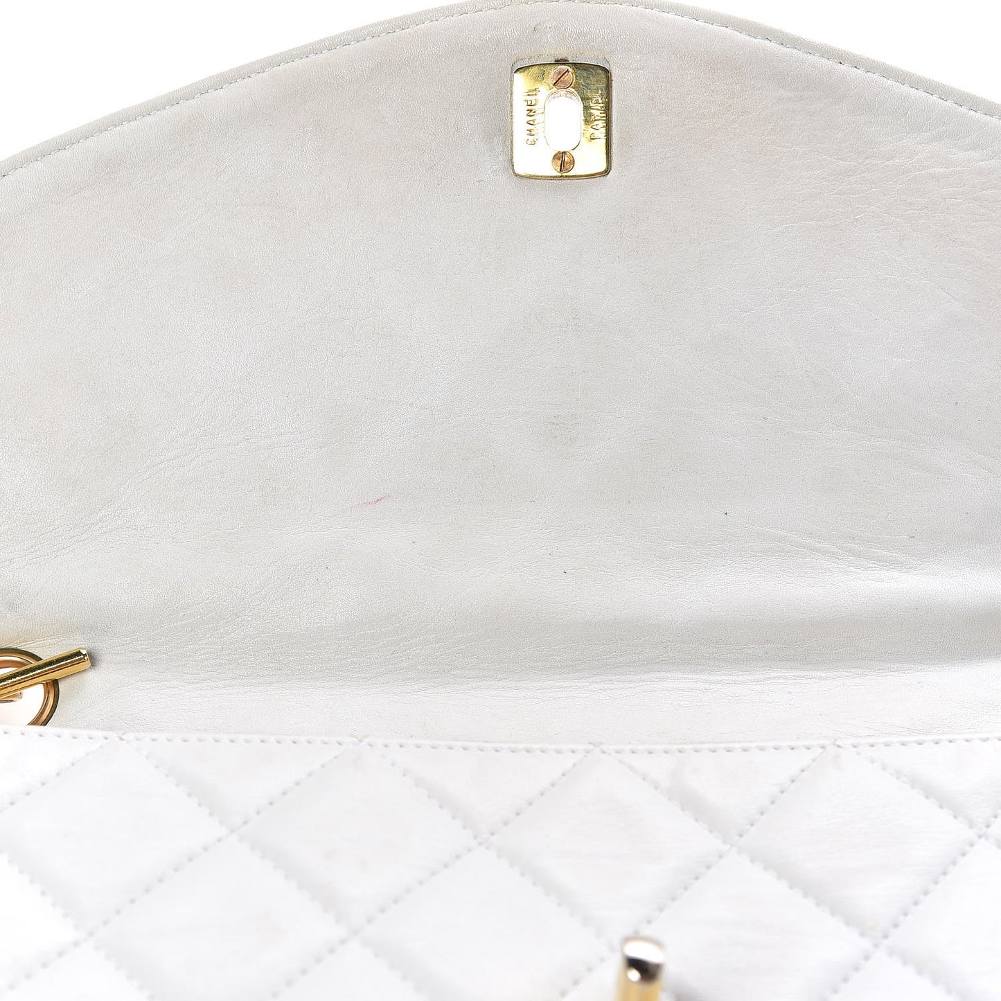 Lambskin Quilted Medium Single Flap White