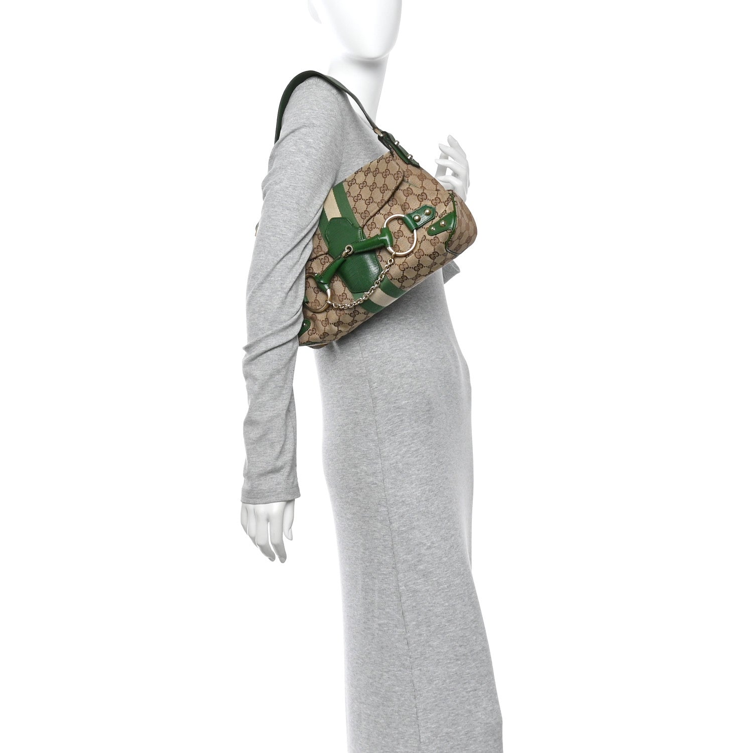 Gucci Monogram Horsebit Web Flap Bag Green 2 of 12