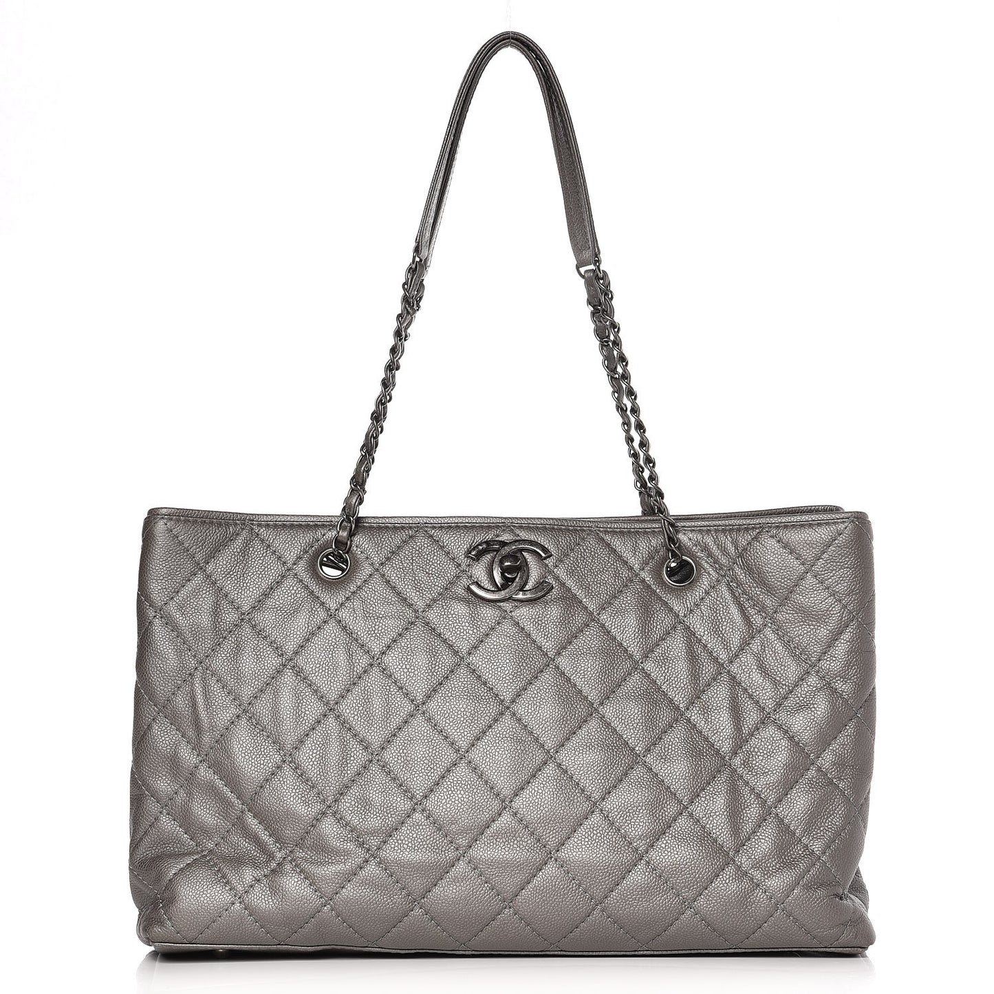 Metallic Caviar Quilted Large Shopping Tote Grey